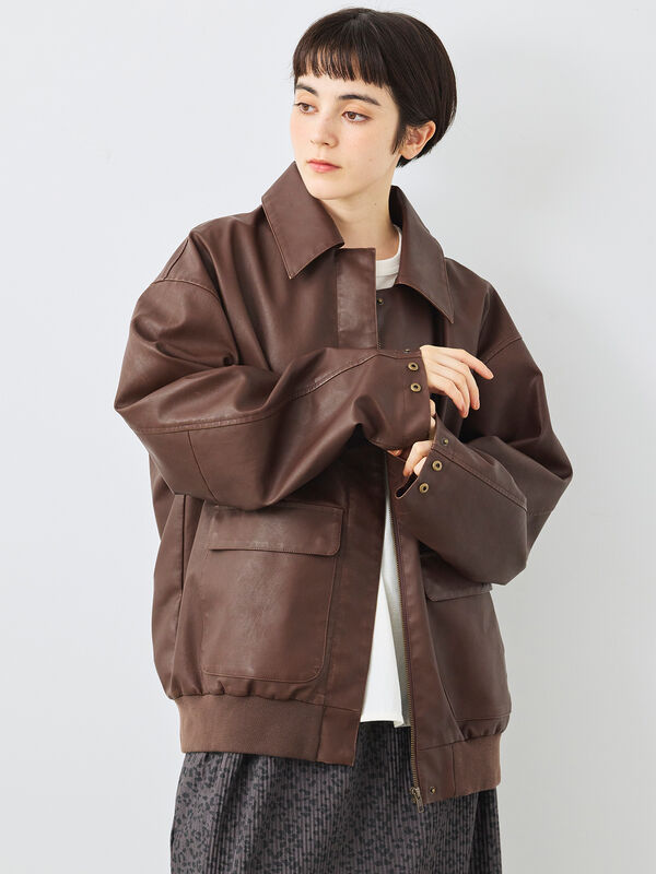 セール】 フェイクレザーブルゾン（ブラック/ブラウン/アウター