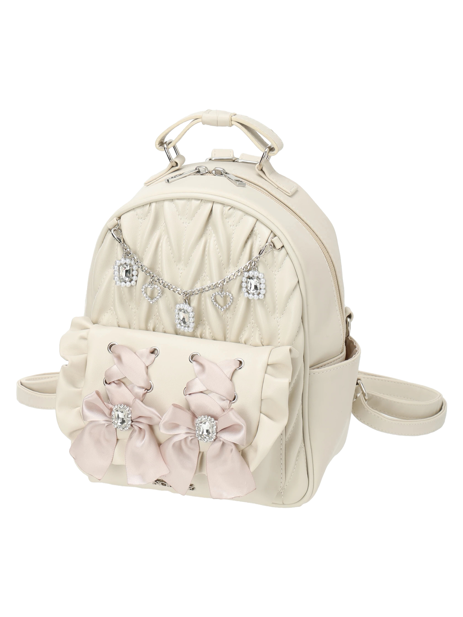 チェーン付きキルティングリュック（リュック｜黒・アイボリー・ピンク