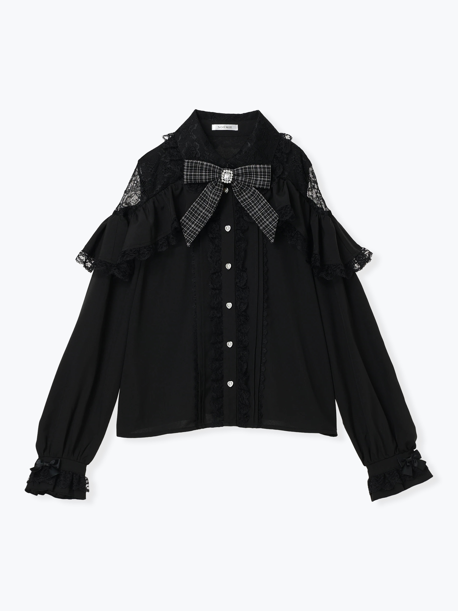 ツイードリボンケープフリルオープンショルダーブラウス（シャツ