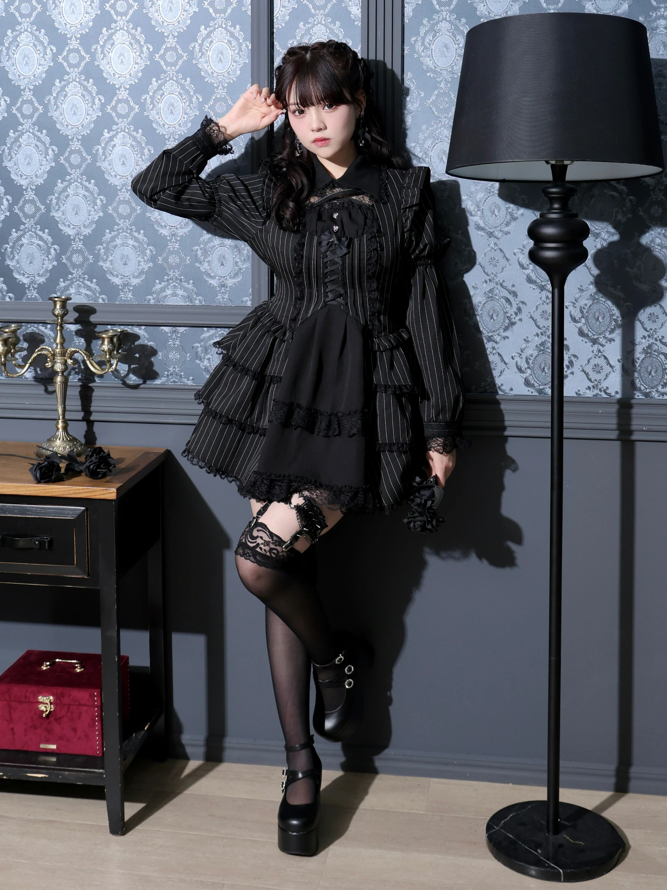 ゴシックドレッシーデコルテクロスセットアップ（セットアップ｜青・A