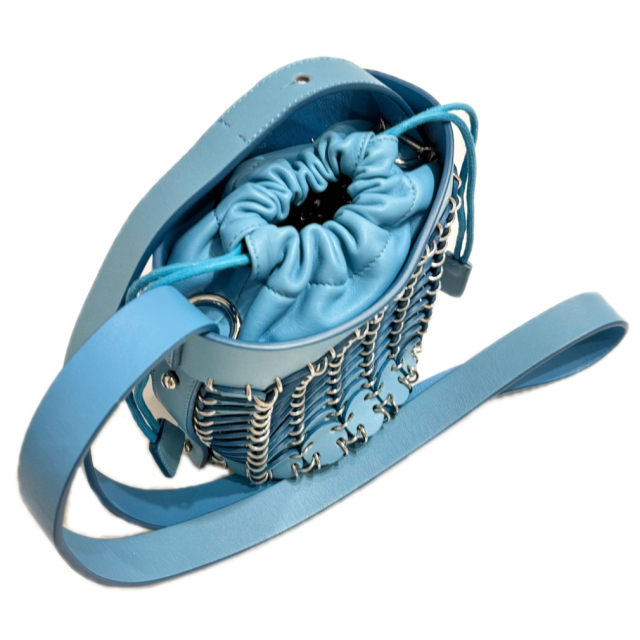 パコ・ラバンヌ レザー バケット ミニショルダーバッグ ターコイズ