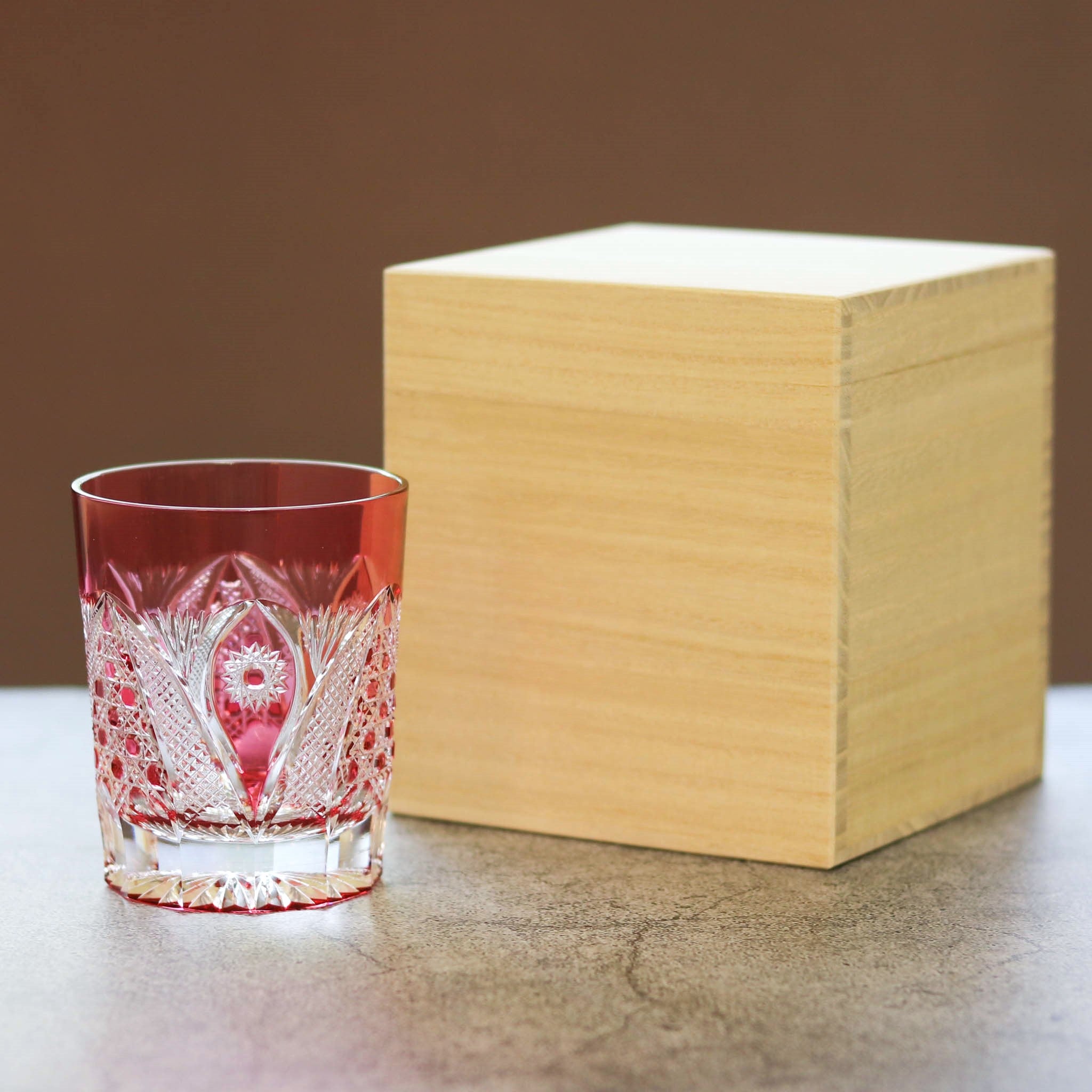 綾ガラス グラス | 綾切子 オールドファッション | 金赤 | グラス