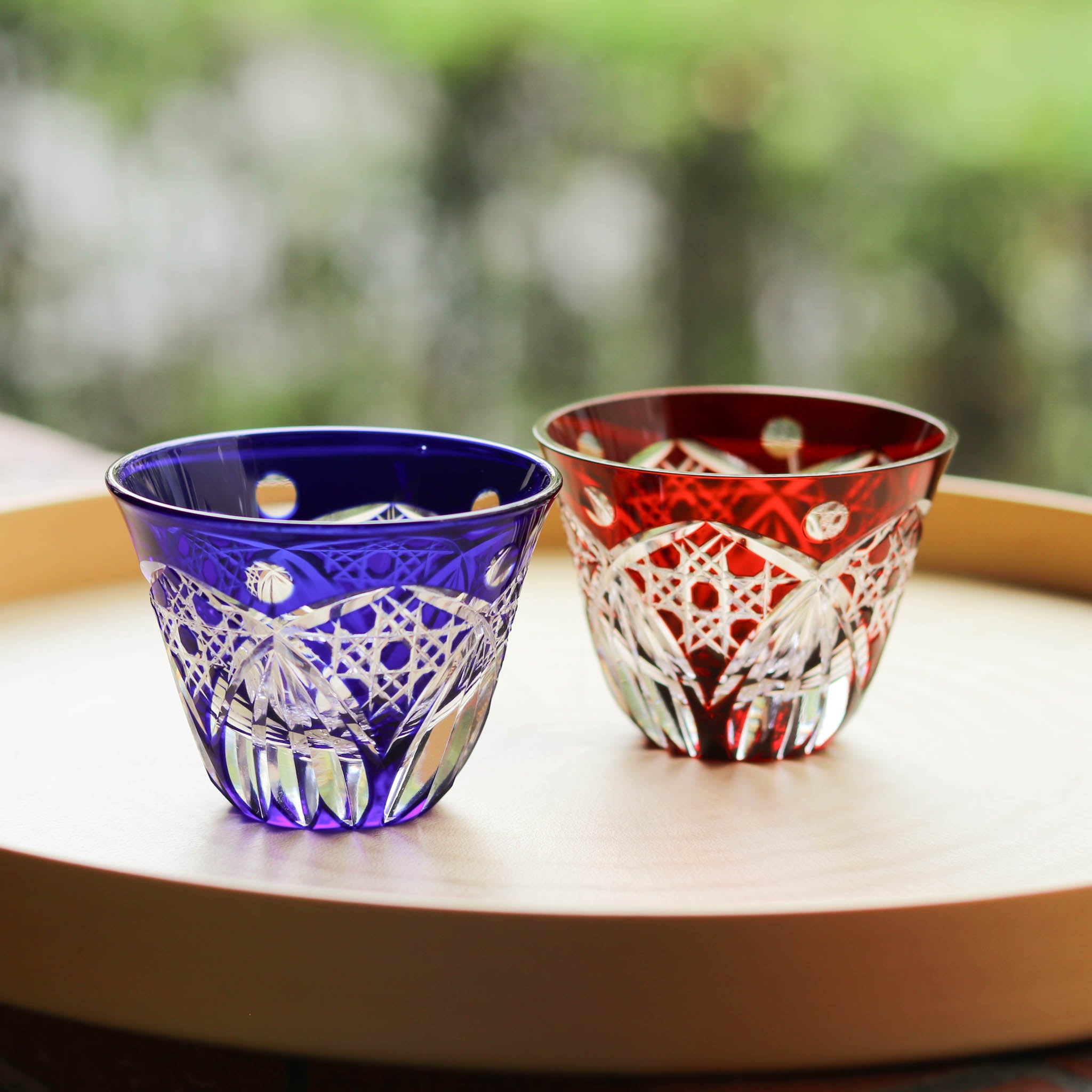 江戸切子 ぐい呑 | 八角篭目文様 | アカ | ミツワ硝子