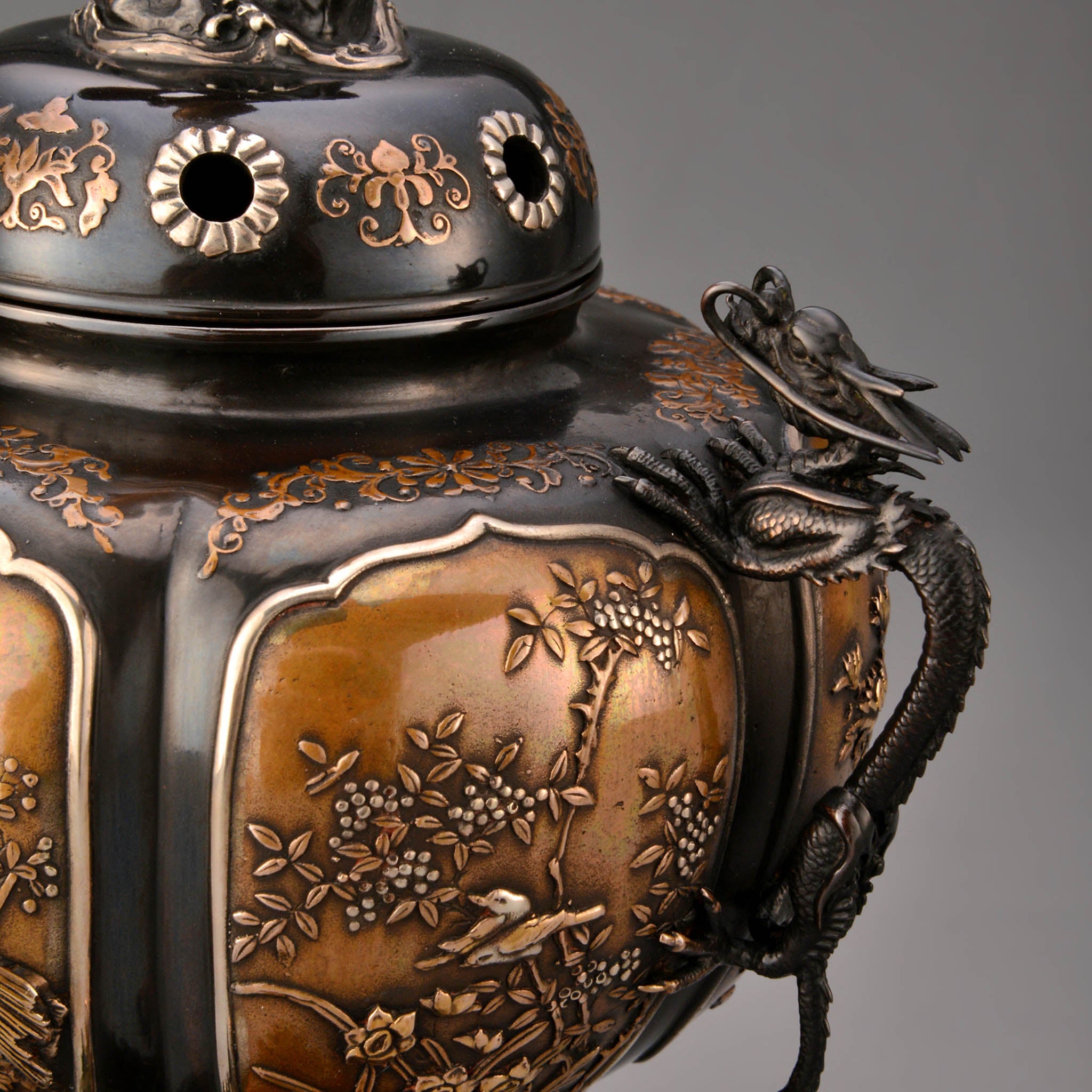 高岡銅器 香炉 | 菊割 龍台付 彩色 | 銅 | 喜泉堂