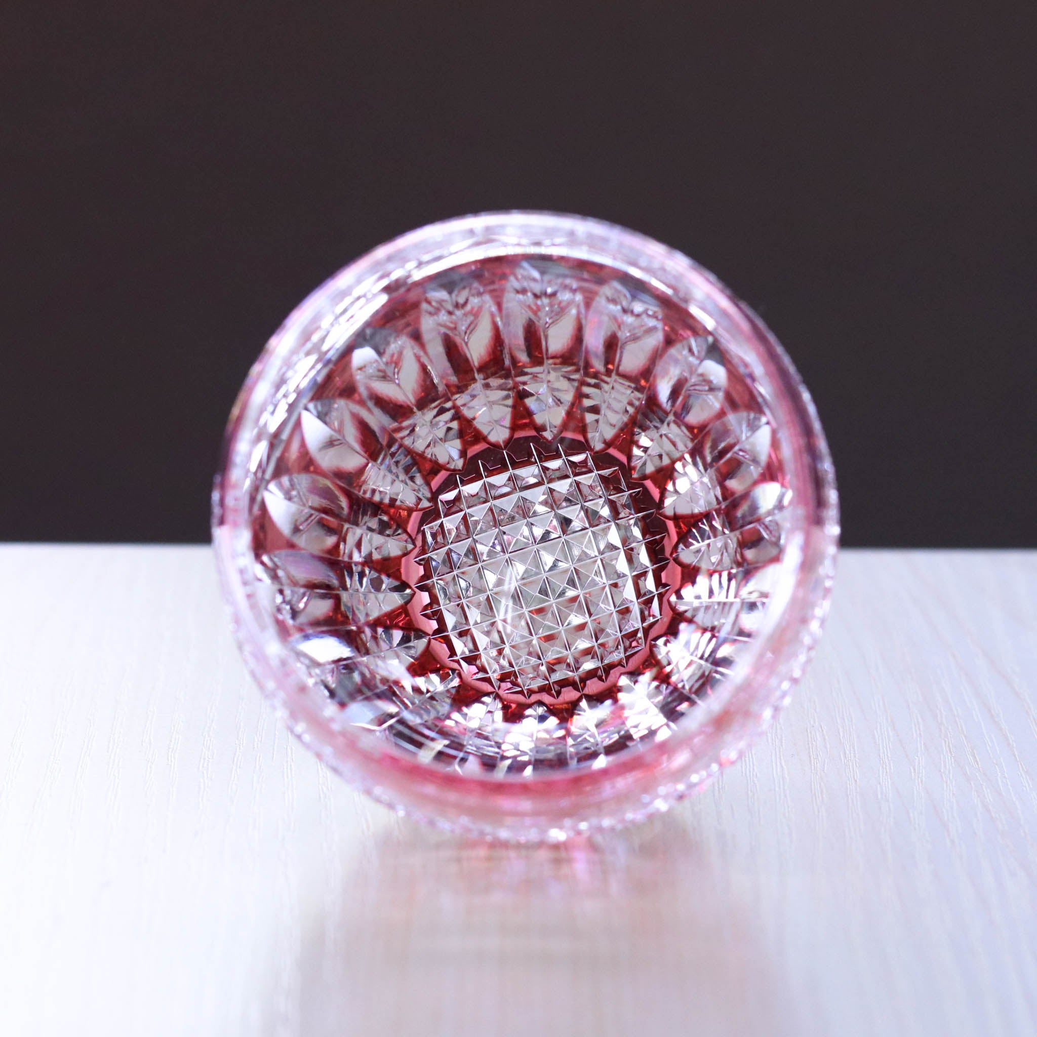 江戸切子 ロックグラス | 向日葵 | 金赤 | 東亜硝子工芸