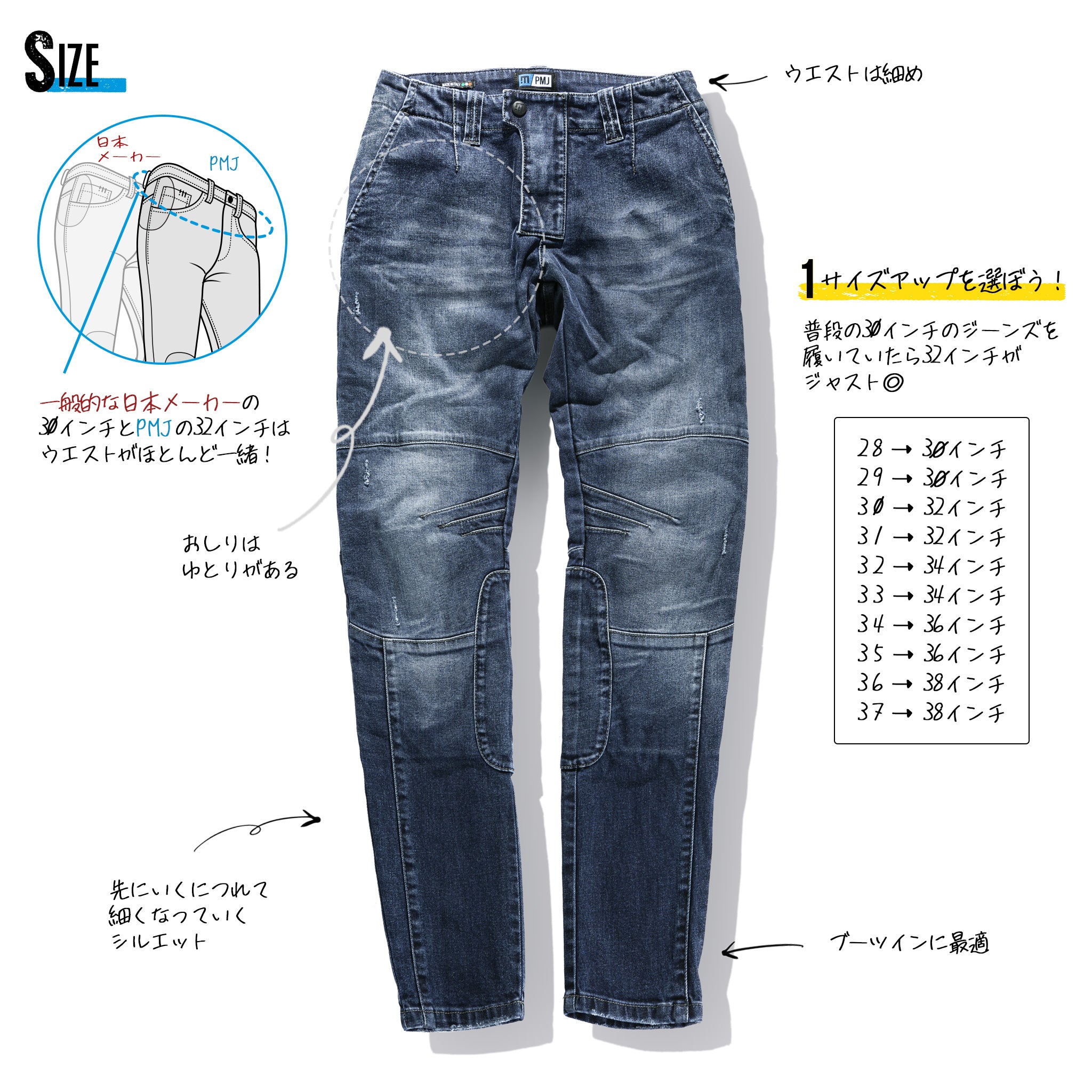 試着無料】PMJ ダカール - バイク パンツ デニム カジュアル オフ