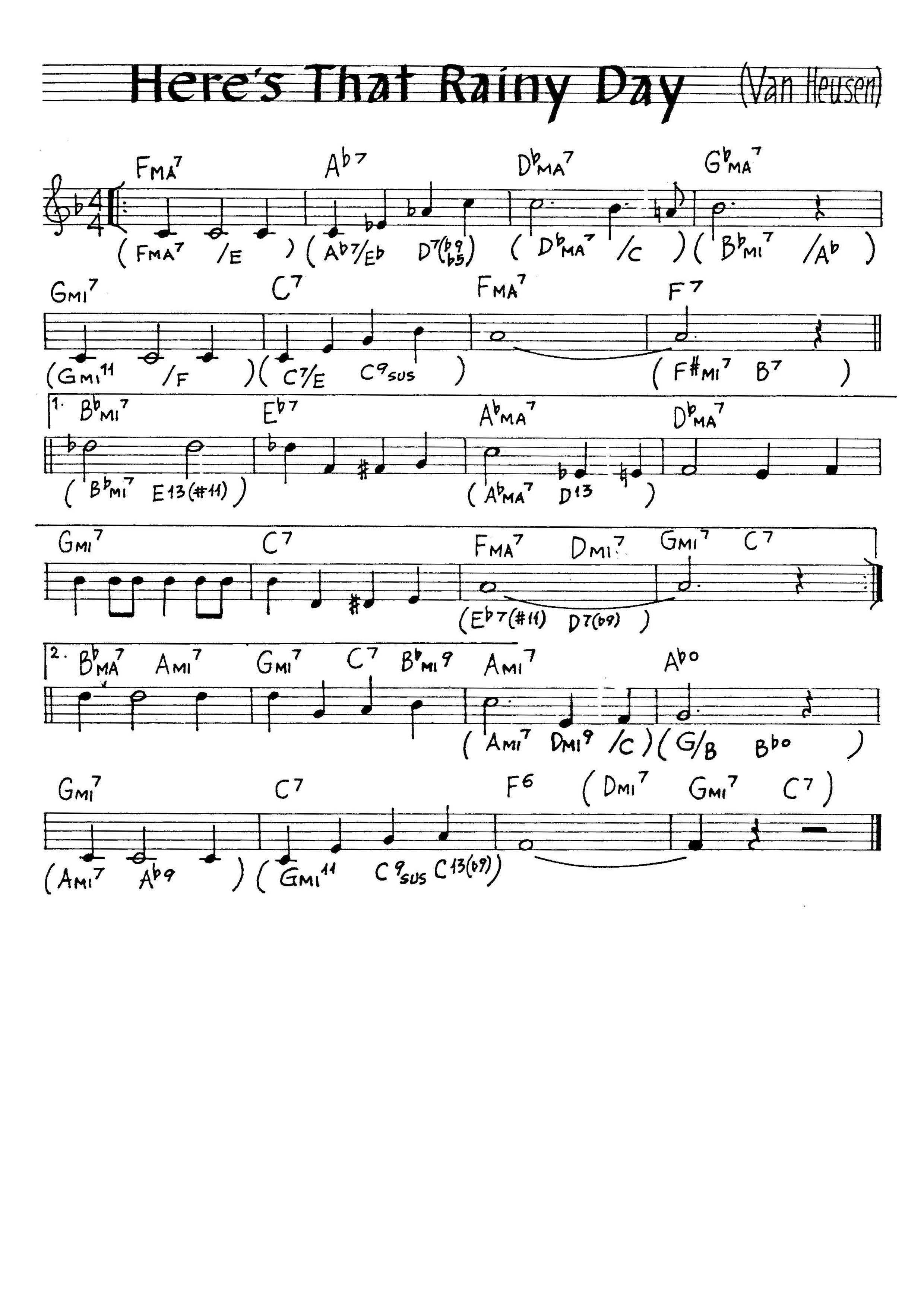 無料楽譜】Here's That Rainy Day（あの雨の日が ( 雨の降る日に