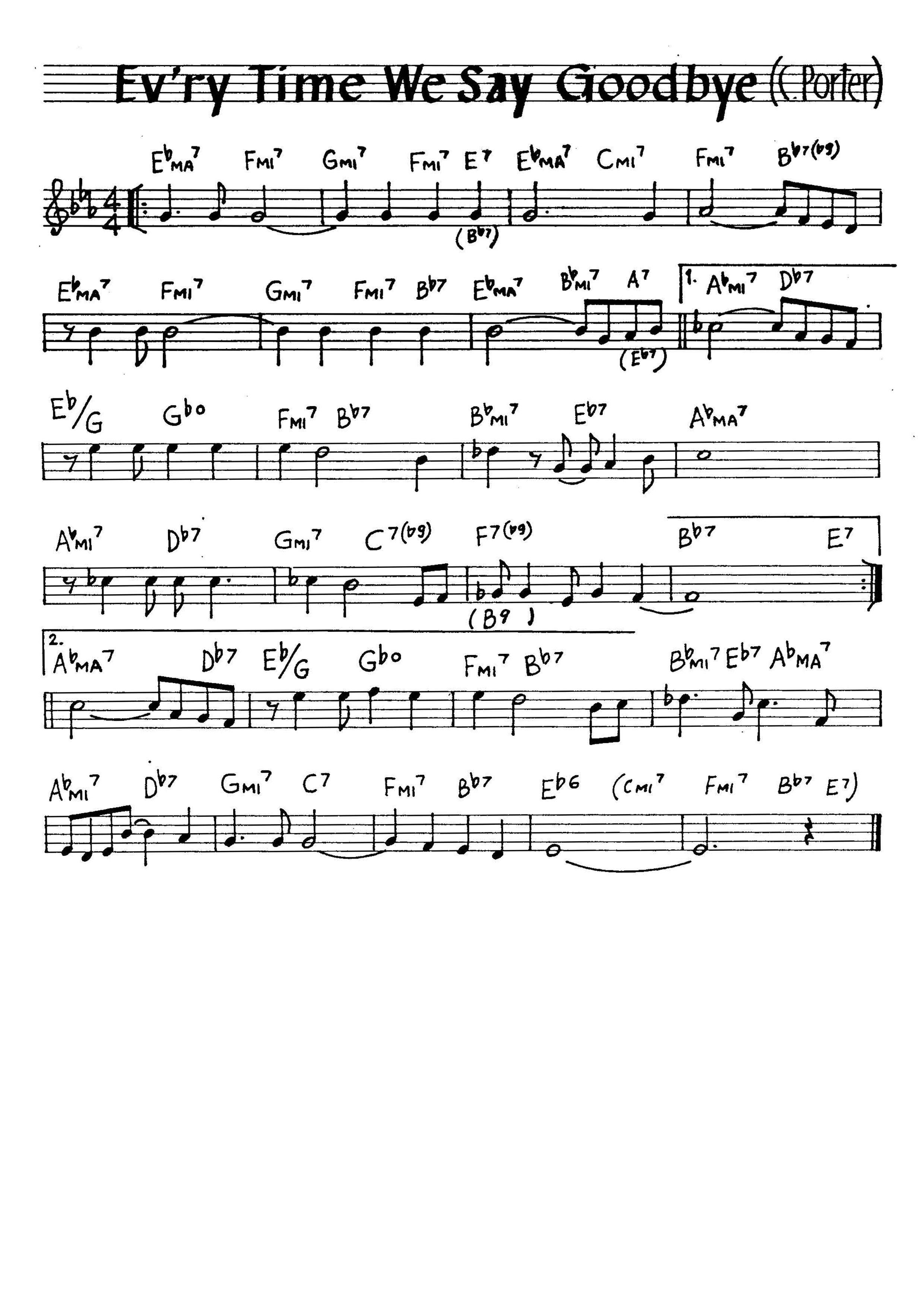無料楽譜】Ev'ry Time We Say Goodbye（）／Porter C.【JAZZ】