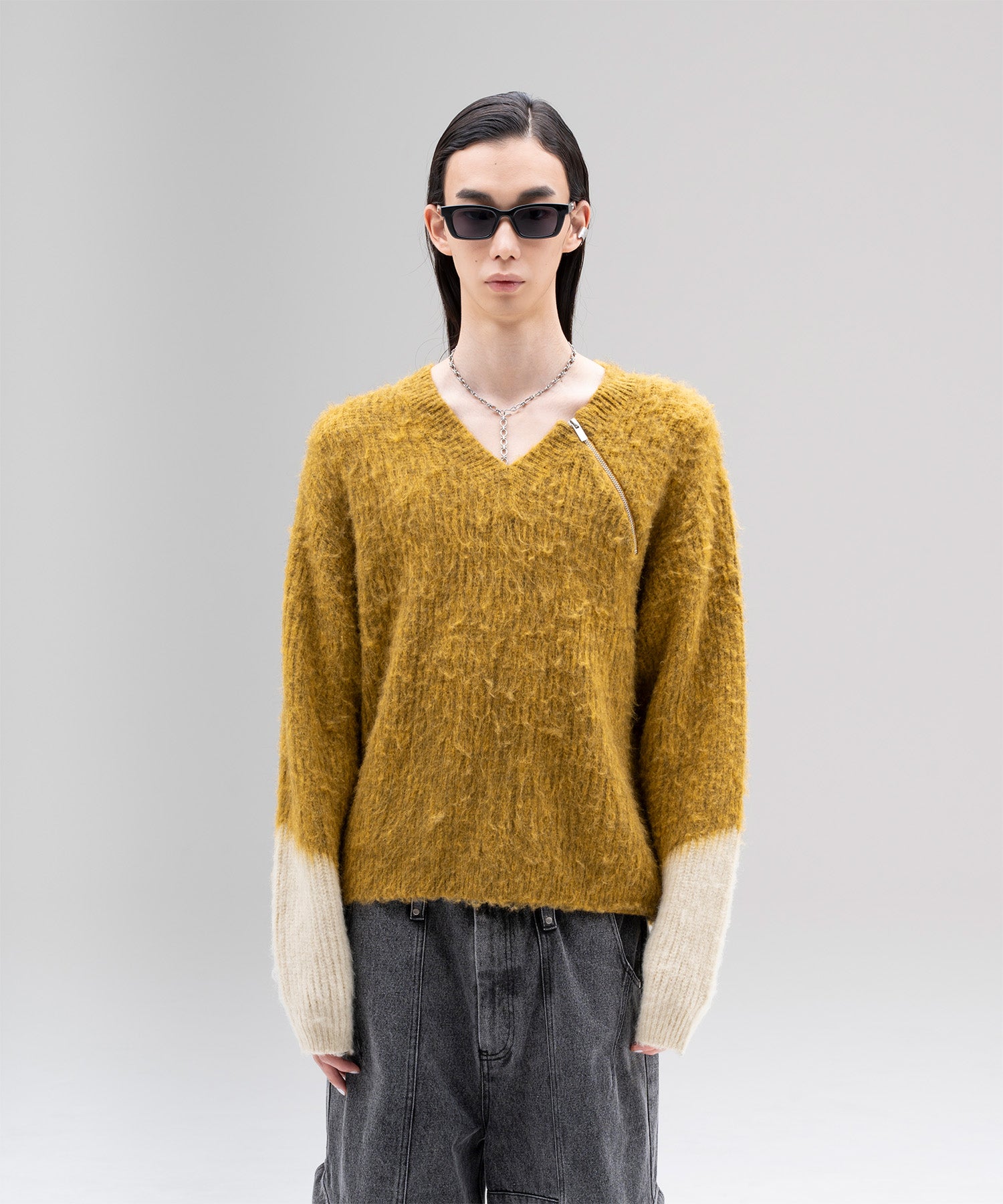 Zip Shaggy V-neck Knit – Jent Louis