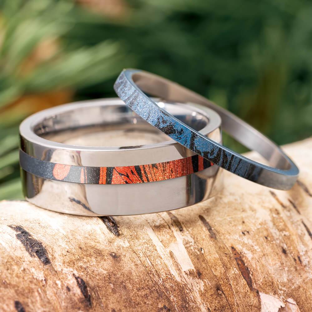 Mokume Gane Titanium Ring Set | Unique Wedding Band | Jewelry By Johan