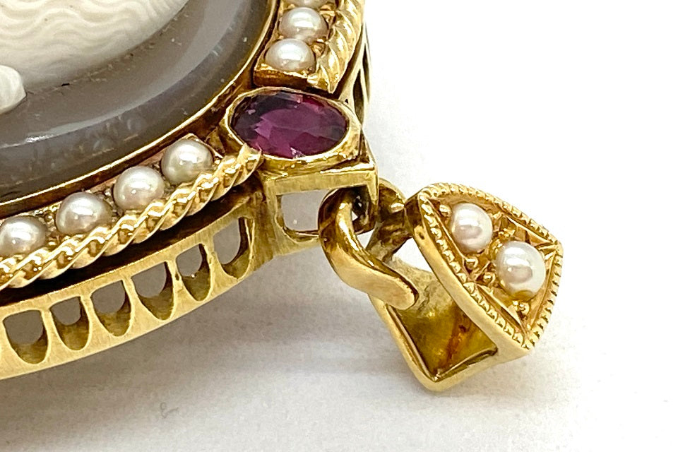 Stone Cameo K18ストーンカメオ ダイヤモンド ルビー パールペントップ