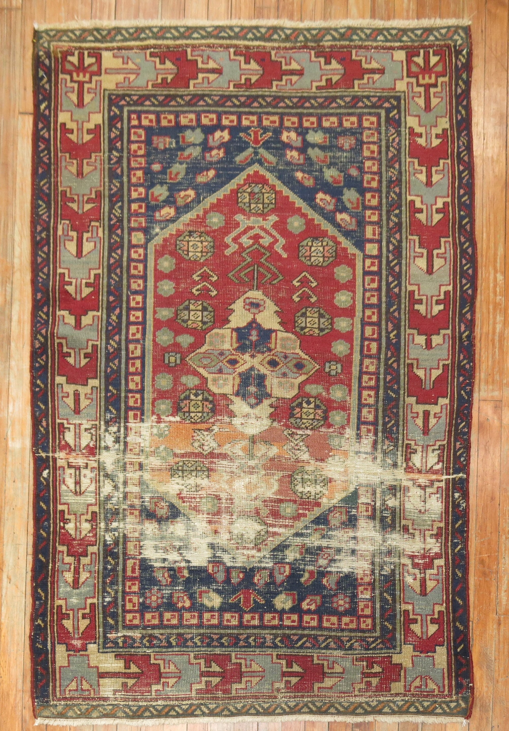 Quirky Red Blue Distressed Turkish Rug No. r5210 - J&D Oriental