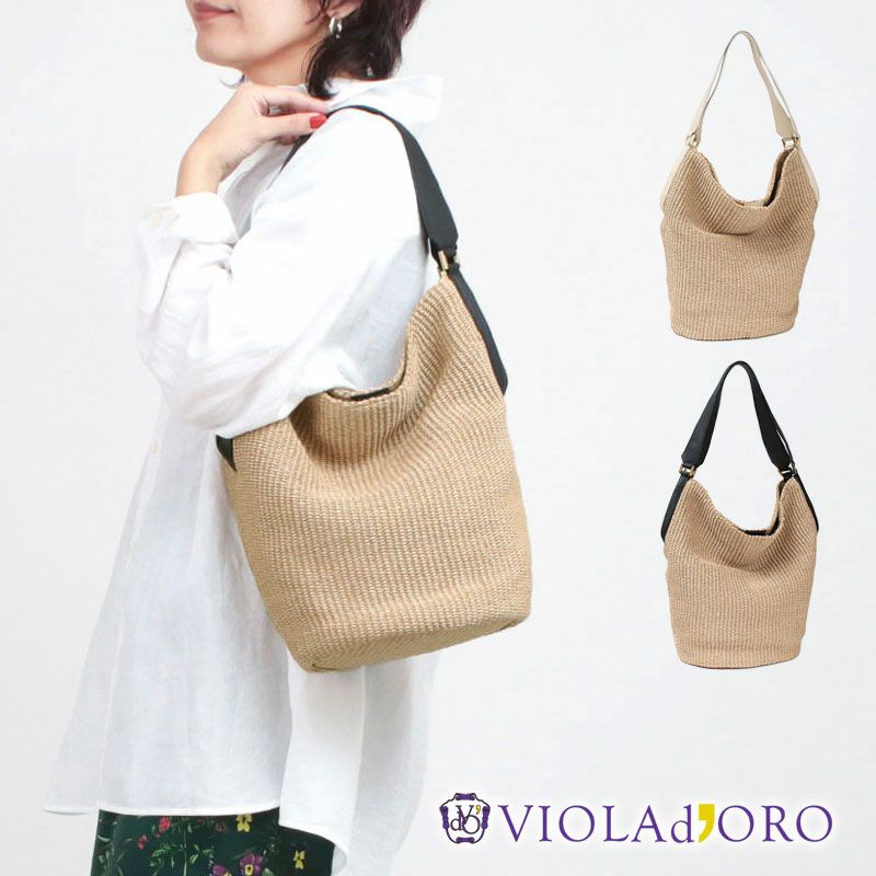 ヴィオラドーロ かごバッグ SANDRO ラフィアシート バケツ型トート