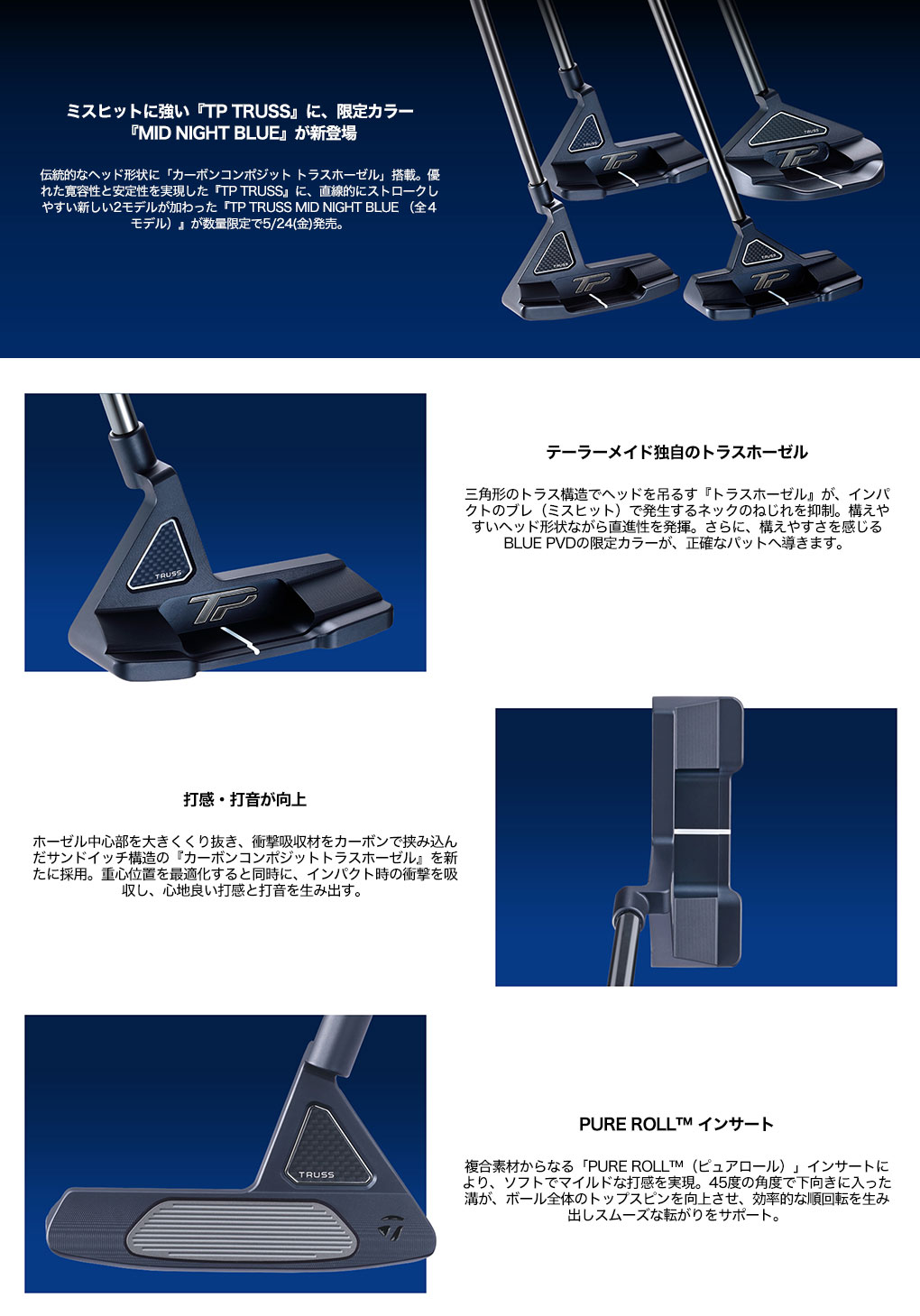 テーラーメイド TP TRUSS MID NIGHT BLUE B3TH パター メンズ 右用 33