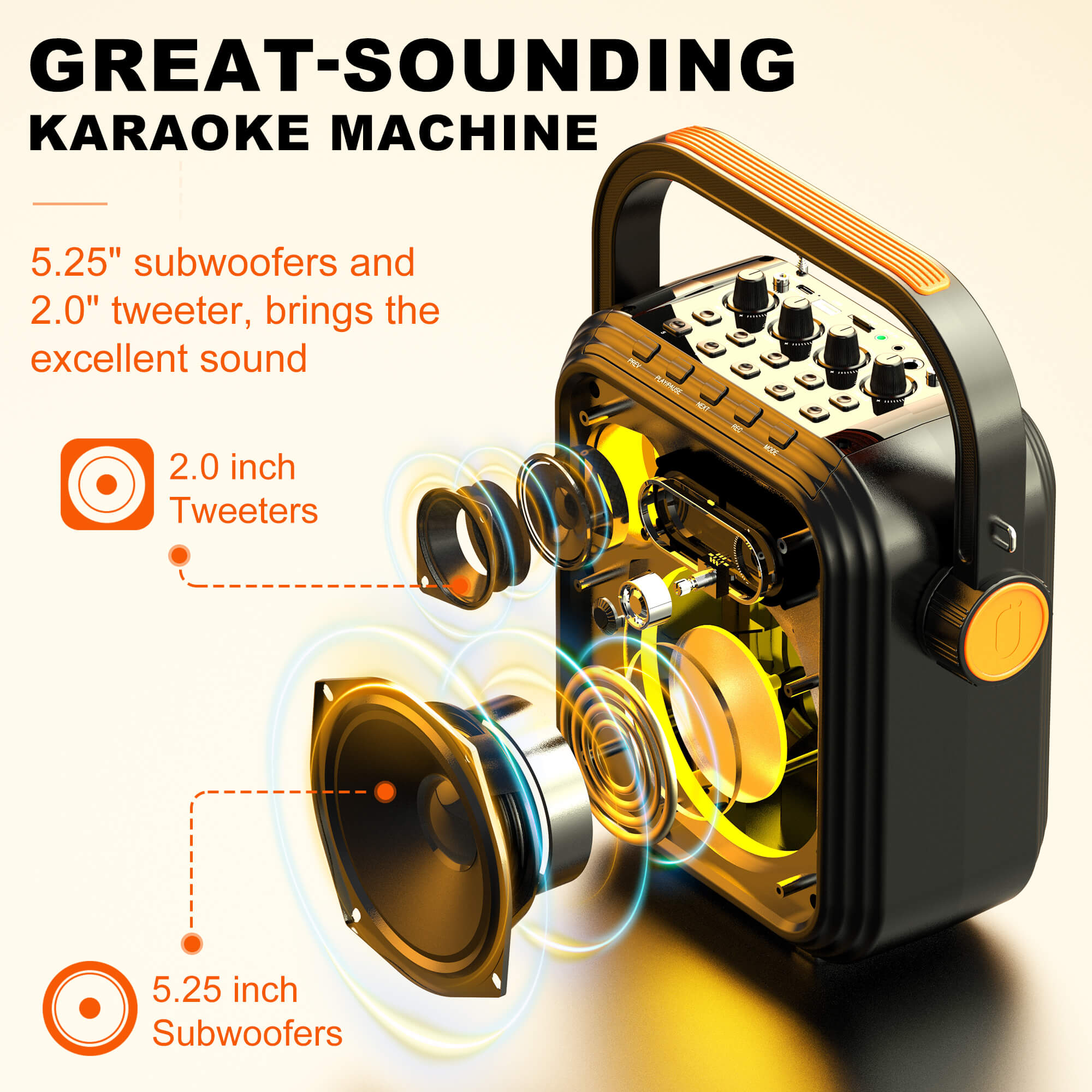 JYX 66BT Karaoke Machine with Two Wireless Microphones