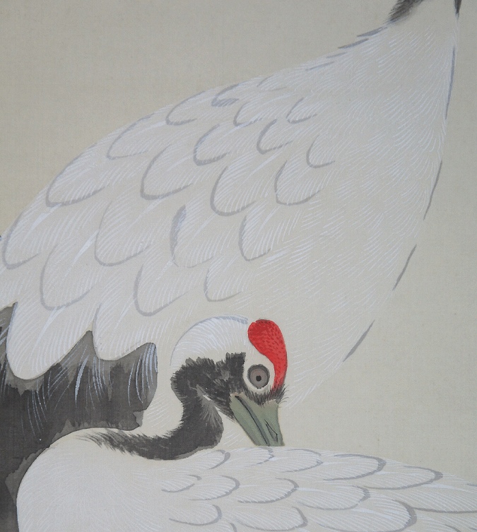 真作/山田秋坪/松鶴延齢図/松鶴図/祝事掛軸/正月掛軸/名家伝来/AE-192