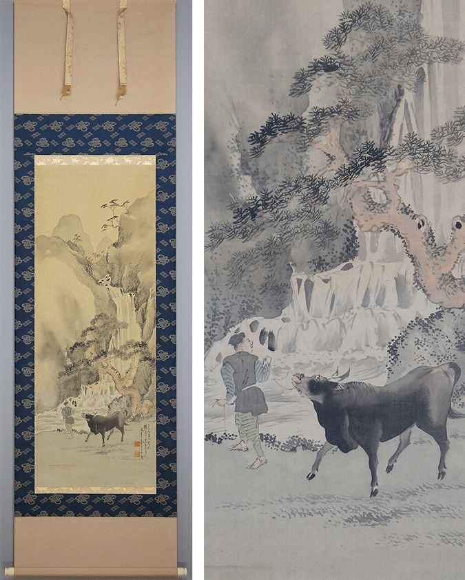 藤田苔石 瀑聲牛飼図 | 掛軸(掛け軸)販売／表装ご依頼は掛軸いっぷく