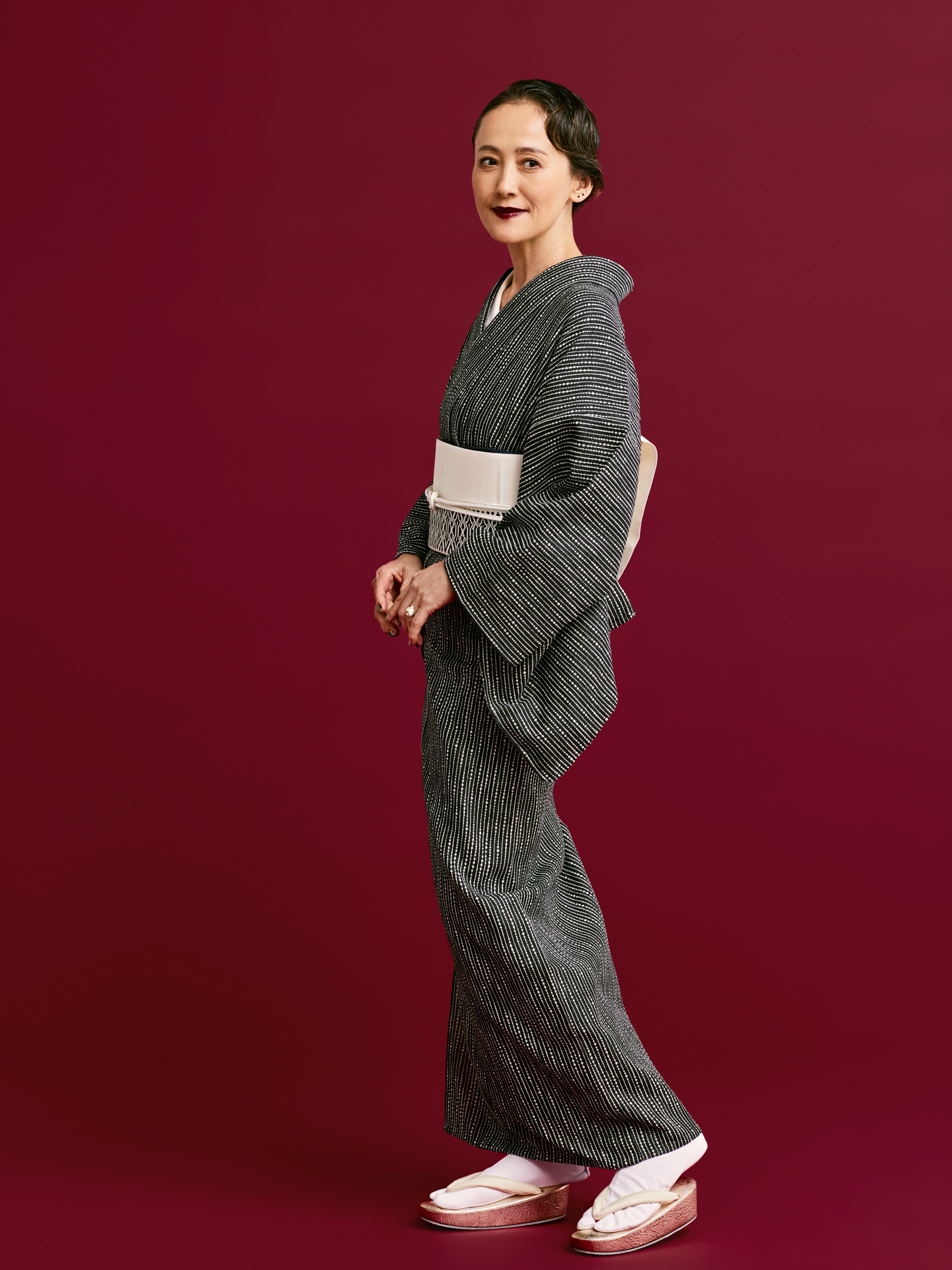 着物｜木綿｜米織小紋 玉のれん縞 白黒｜KAPUKI × 鷹山堂