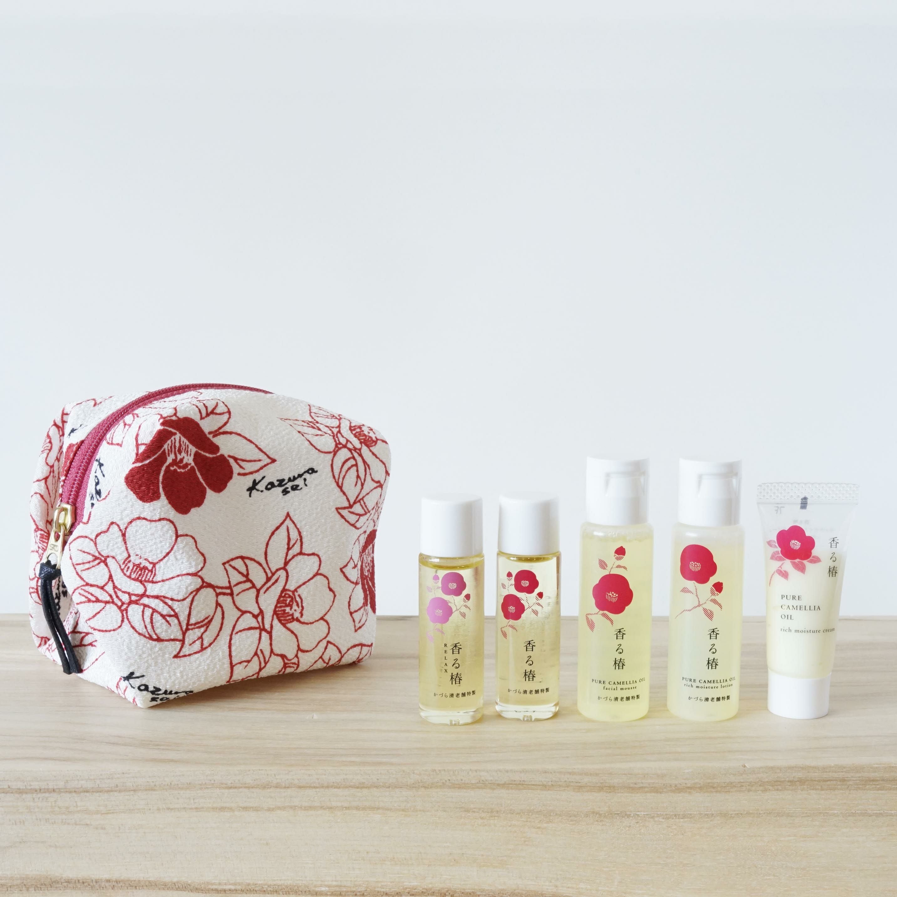 香る椿スキンケア5点セット(ちりめんポーチ付き) | かづら清老舗