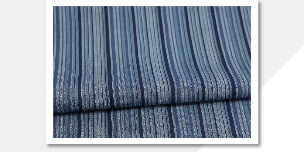 綿麻 夏着物 小千谷ちぢみ 楊柳 広幅 縞 紺