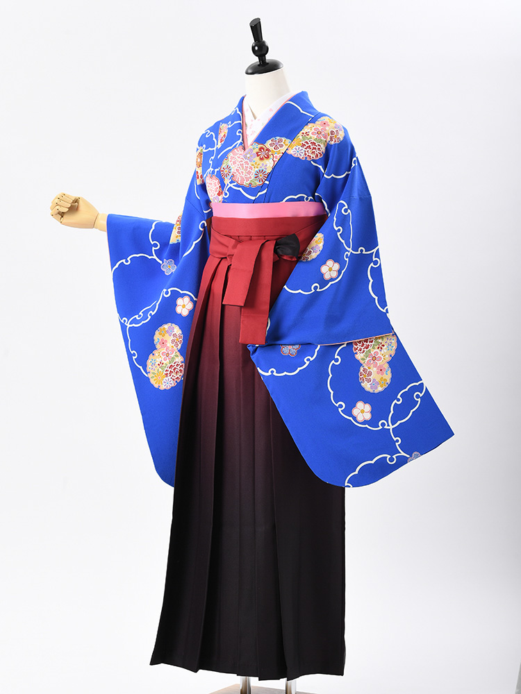 高級卒業式袴レンタル】2-71 卒業式の袴レンタル・正絹二尺袖着物「青