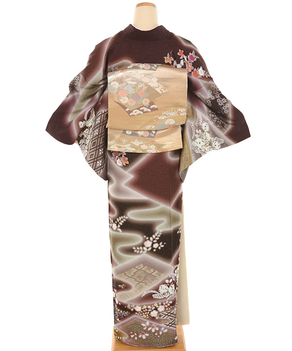 訪問着レンタル｜桂由美 茶に辻が花｜H0368｜M｜宅配着物レンタル