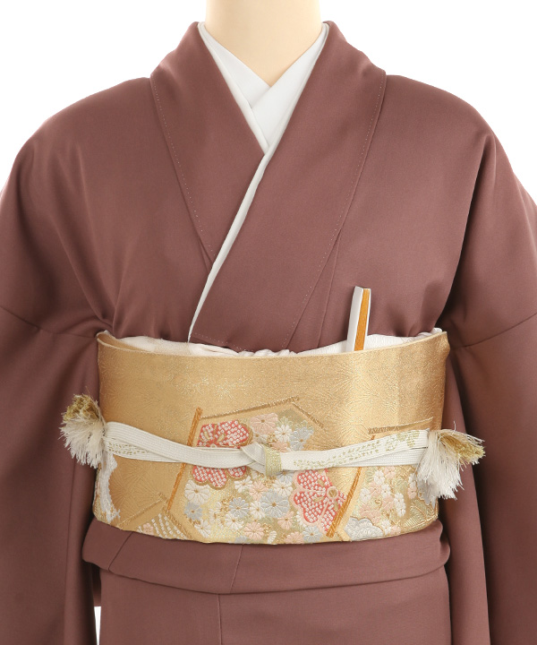 色留袖レンタル｜茶色に飛鶴 滝｜I0139｜L｜宅配着物レンタル・一式