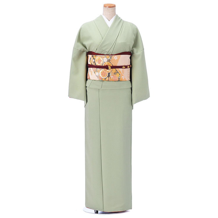 色無地レンタル｜IM-001色無地緑系／ポリ／一つ紋（五三桐）|レンタル