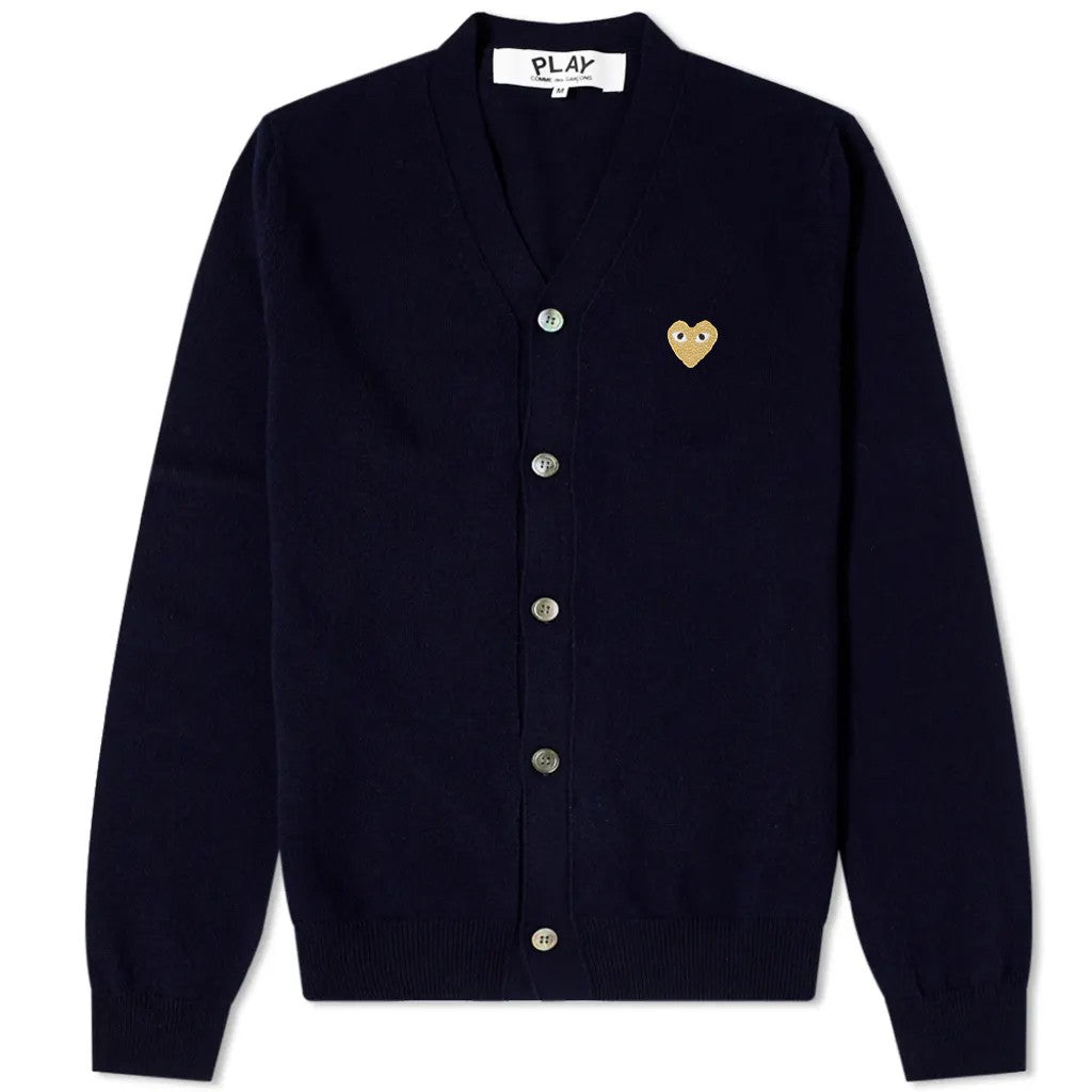 Comme des Garcons Play Gold Heart V-Neck (Navy Blue) Cardigan AZ