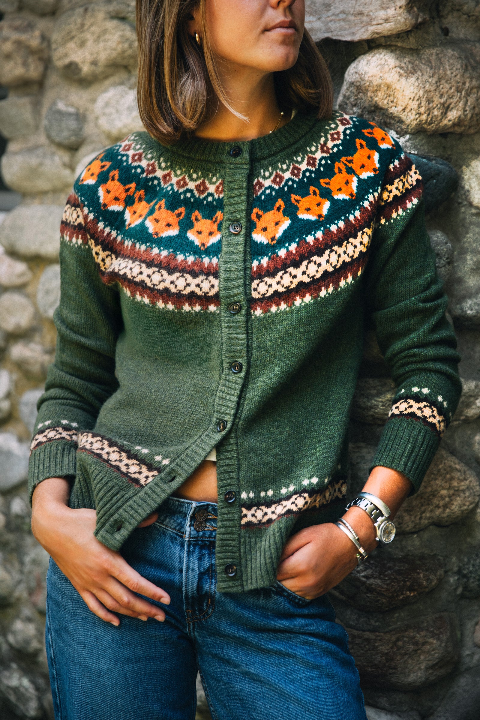 KJP Women's Maple Fox Fair Isle Cardigan Sweater – Kiel James Patrick