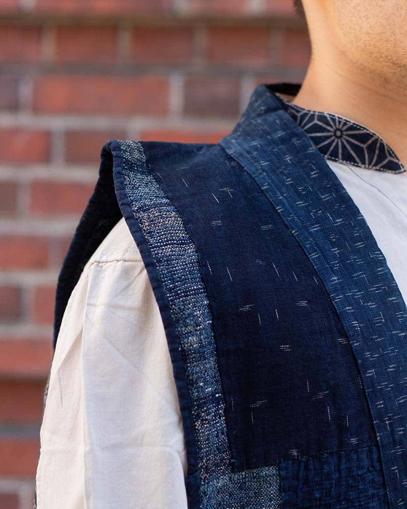 Vintage Noragi Vest, Reversible Boro, Indigo Sakiori and Kogin