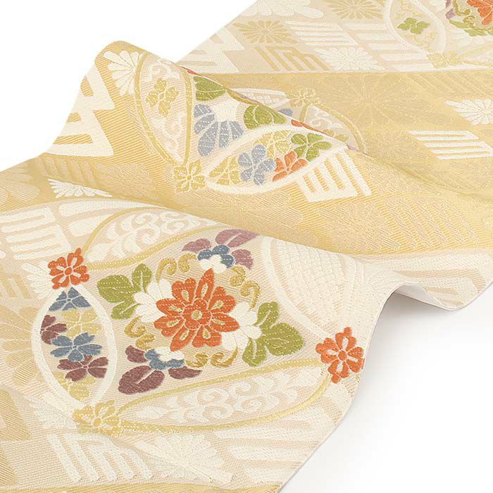 袋帯 帯 フォーマル 礼装 黒留袖 色留袖 訪問着 薄黄 七宝 華紋 唐織