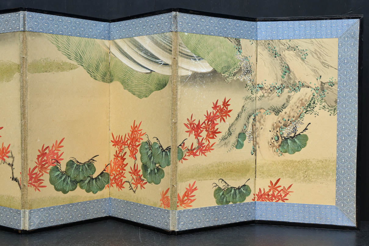 春と秋の季節を感じる六曲一双の小型屏風 DC8232 在庫一双(2隻1組