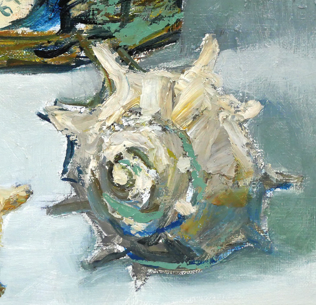 豊島輝彦「洋酒ビンのある静物」油絵・F6号 絵画買取・販売の小竹美術