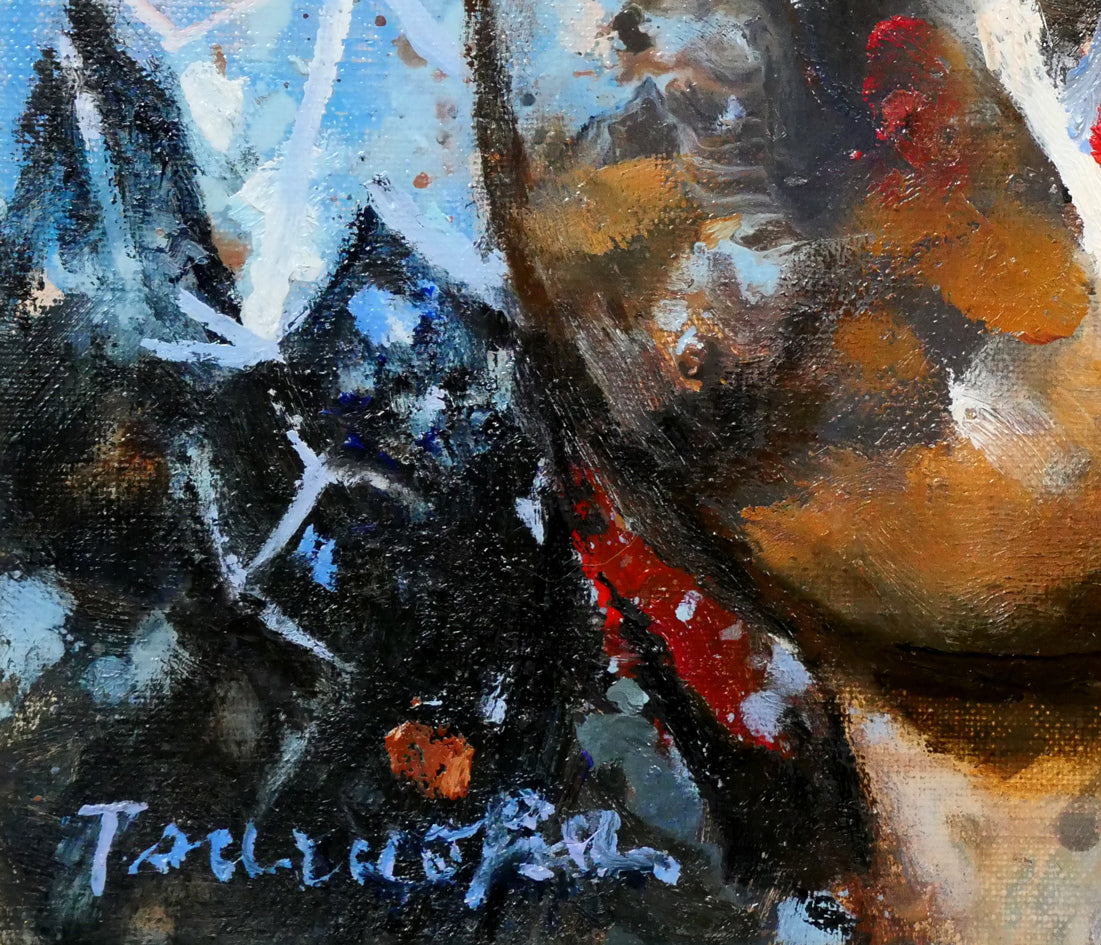 作者不明○画面サイン有り・Tsuruoka○鼓○油彩○裏サイン○坂本 【