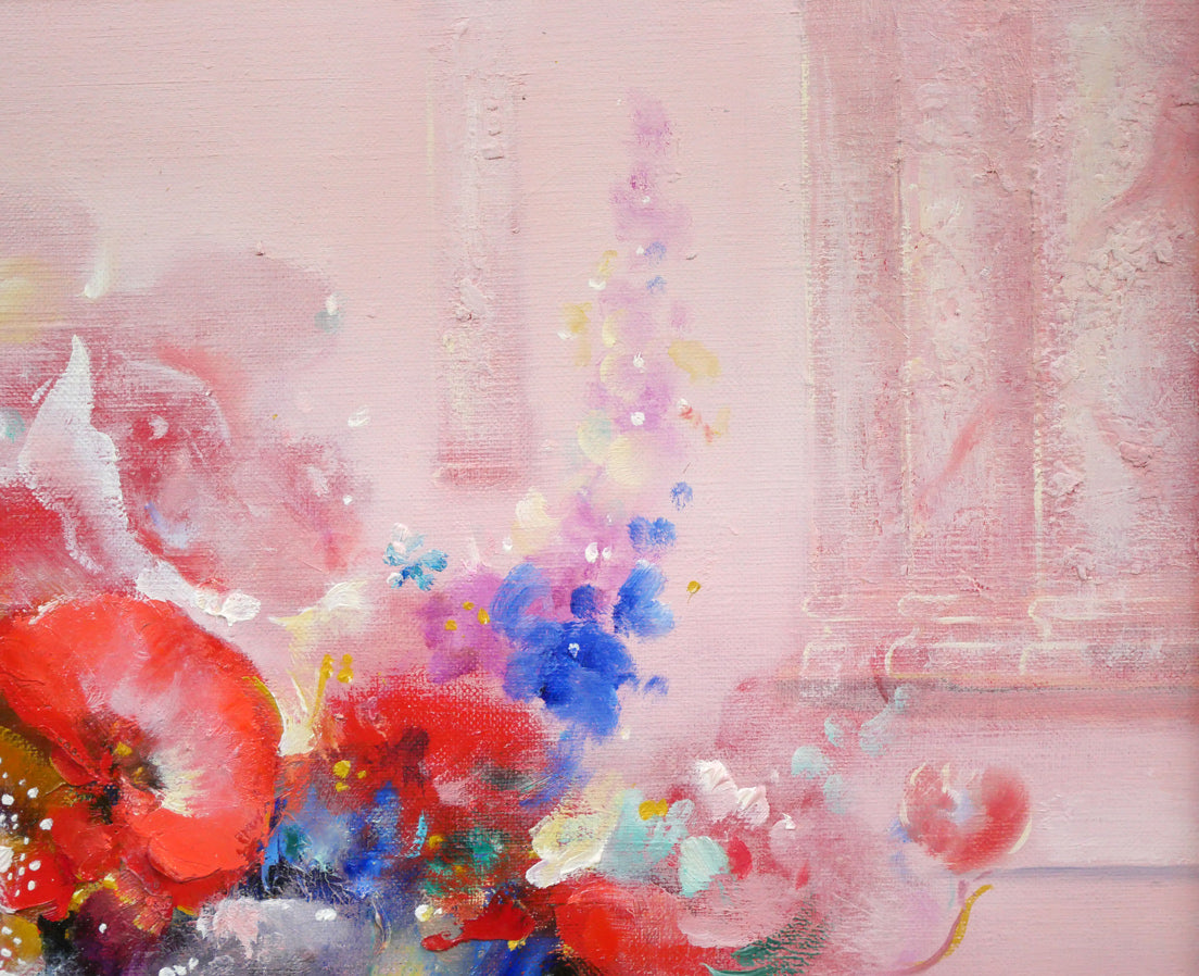 渡辺芳文「花と風景」油絵・F8号 絵画買取・販売の小竹美術