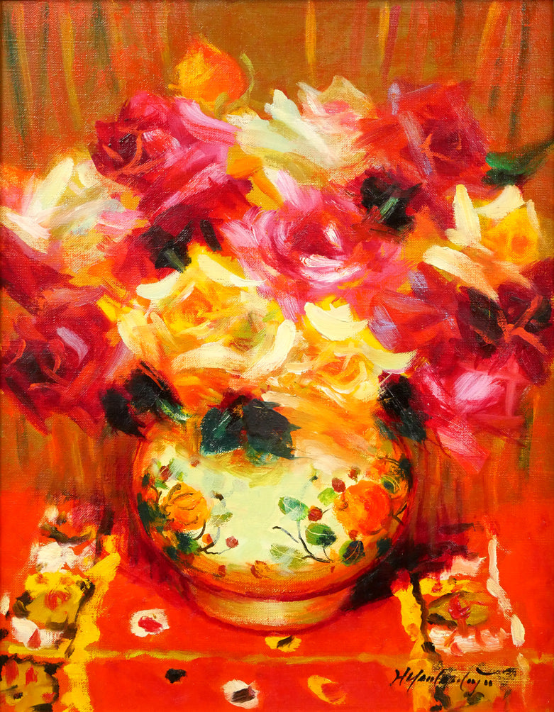 山本彪一「薔薇」油絵・F6号 絵画買取・販売の小竹美術