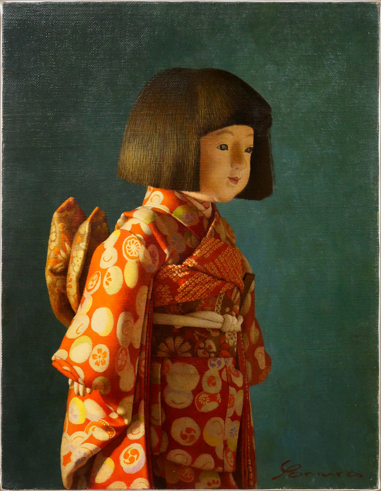 余村展「人形（市松人形）（白額）」油絵・F6号 絵画買取・販売の小竹美術