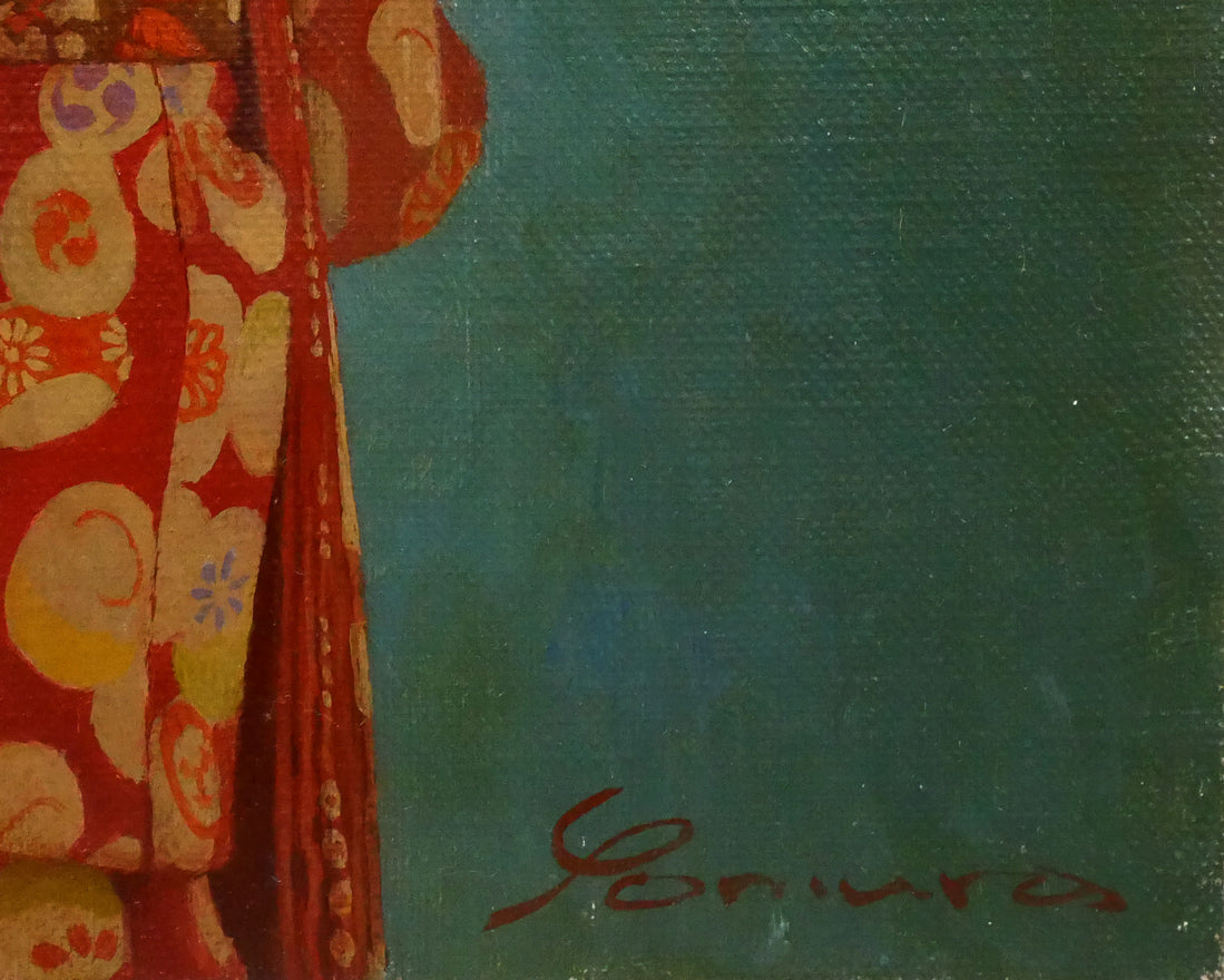 余村展「人形（市松人形）（白額）」油絵・F6号 絵画買取・販売の小竹美術