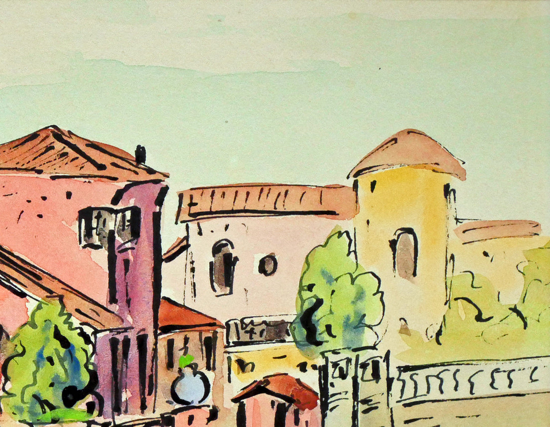 作者不明「南佛スケッチ バンドールの家」水彩画（14.4×20.5cm） 絵画