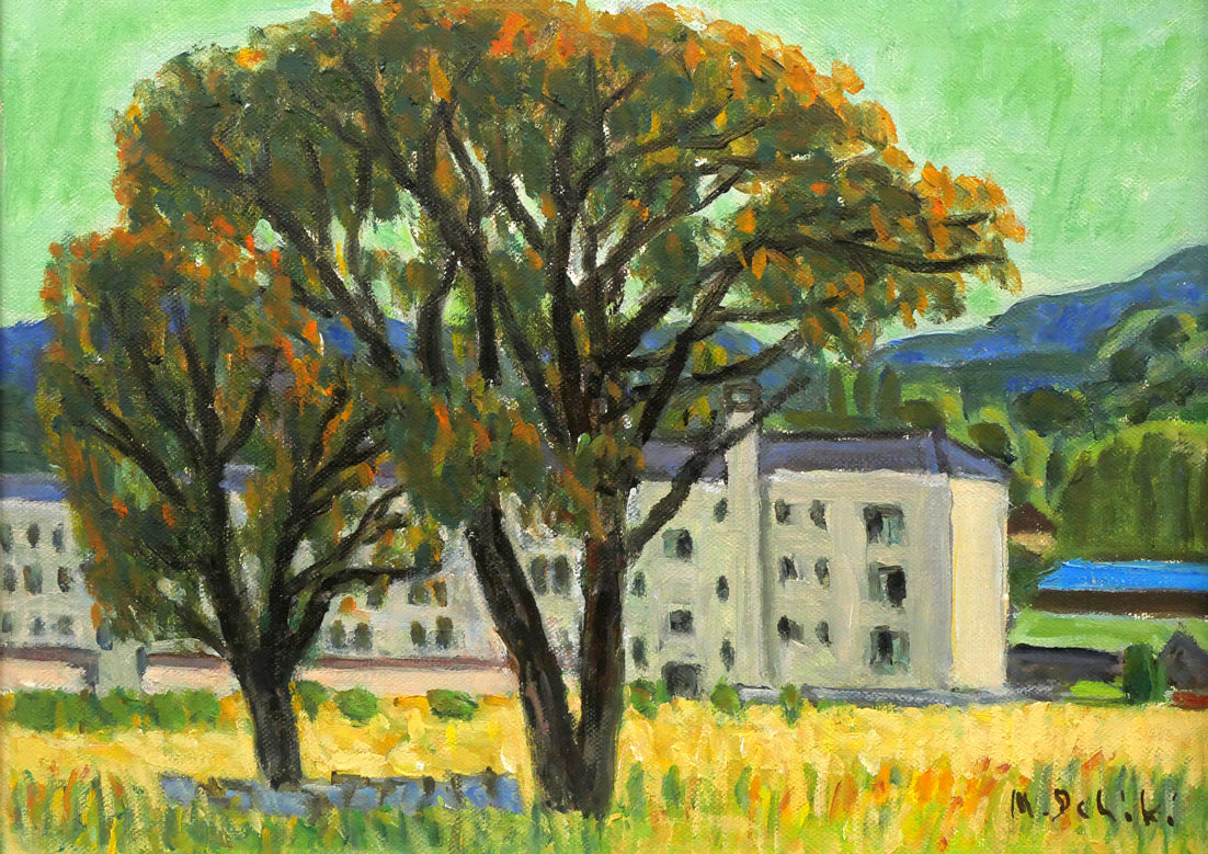 一木万寿三「山の手風景」油絵・F4号 絵画買取・販売の小竹美術