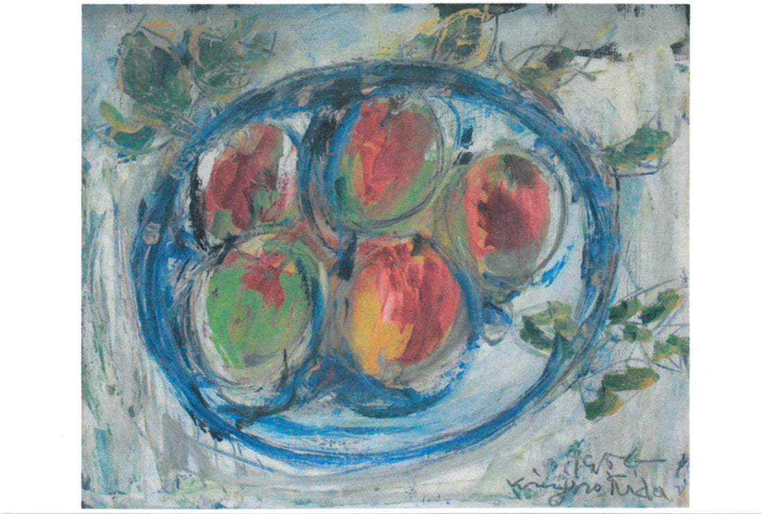 木田金次郎「りんごと白い皿」油絵・F8号 絵画買取・販売の小竹美術