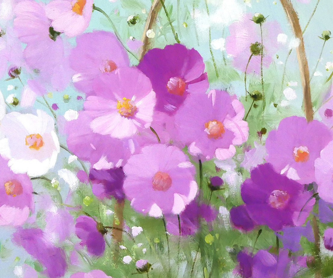 長岡卓「かごのコスモス」油絵・F20号 絵画買取・販売の小竹美術