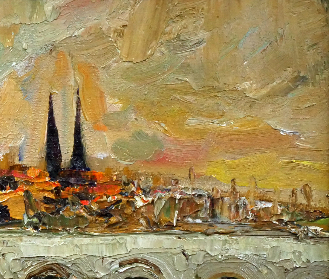 岡本肇「ボルドー風景（フランス）」油絵・F3号 絵画買取・販売の小竹美術