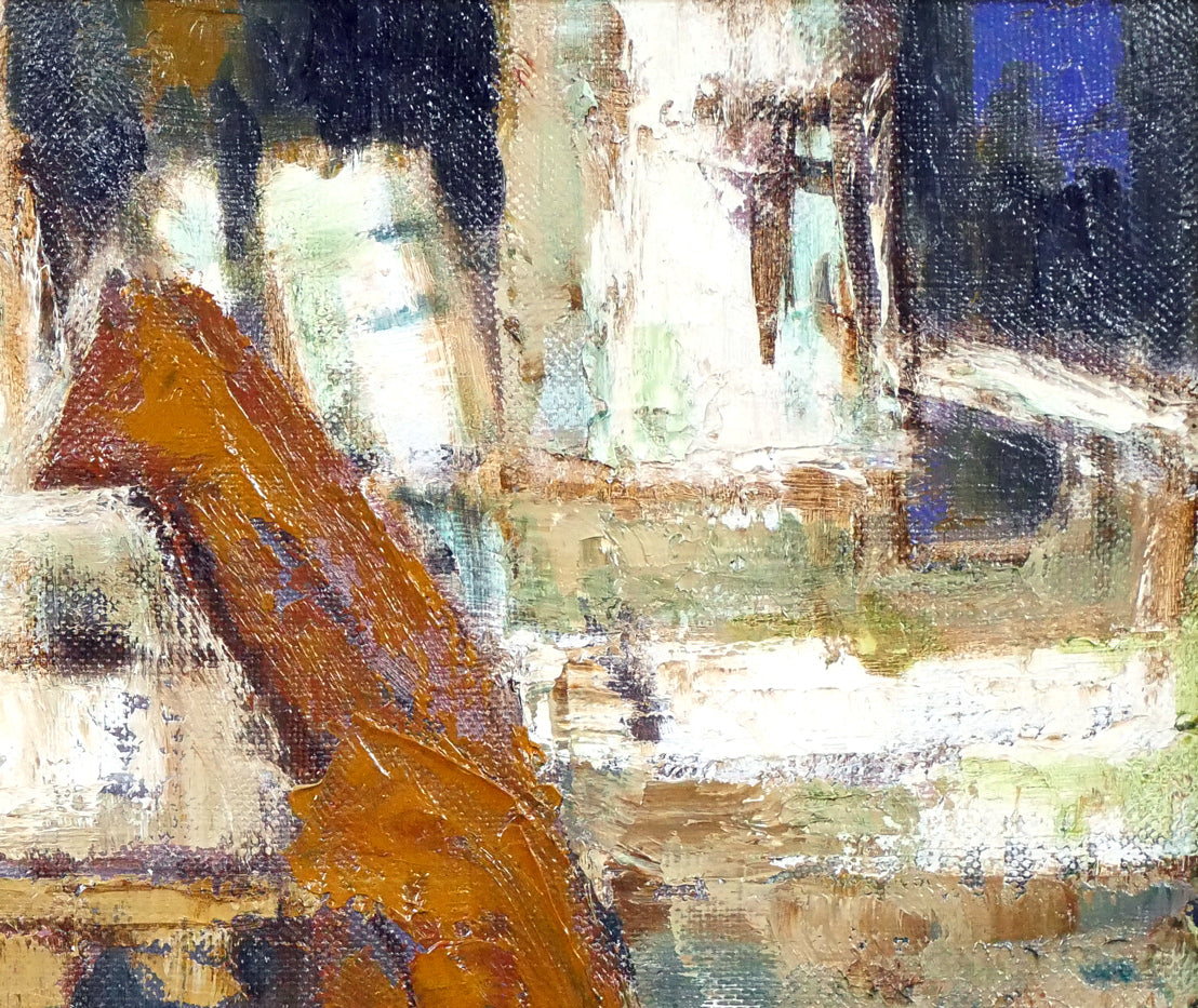 笹沼浩平「錨と舩（渡欧記念個展出品作）」油絵・F6号 絵画買取・販売