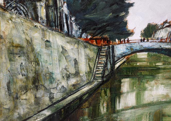園田郁夫「パリ風景（セーヌ河畔）」油絵・F10号 絵画買取・販売の小竹美術
