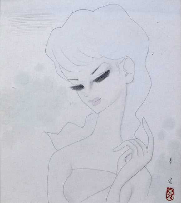 東郷青児「婦人像」水彩画・色紙 絵画買取・販売の小竹美術