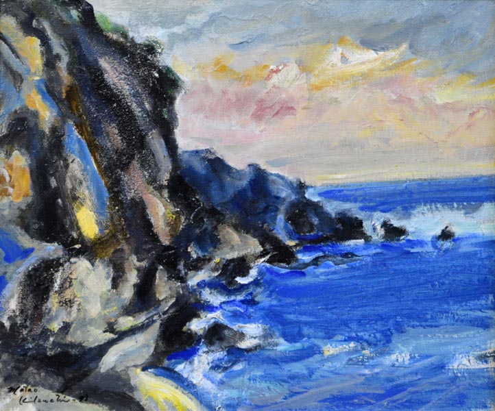 絵画油絵油彩画菊地正則「マスクをする男」F3号額付きサインあり美品