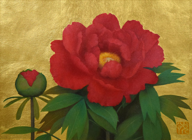 牡丹」 油彩画 油絵 植物画F12号 原画 牡丹」 油彩画 油絵 植物画F12号