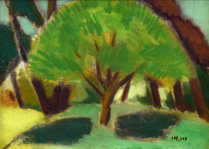 森松治「丸い木」油絵・F4号 絵画買取・販売の小竹美術